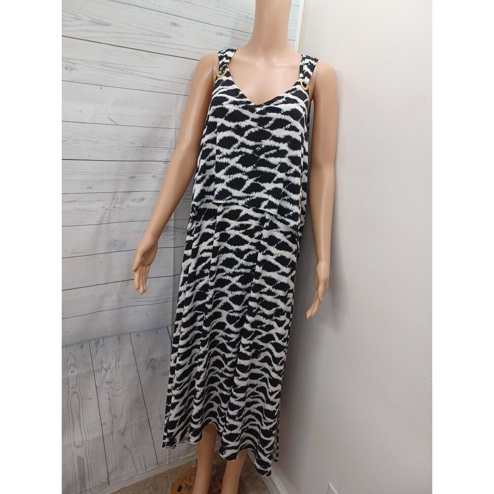 Rafaella Black White Sz L Shift Maxi Sleeveless Dress Sharkbite